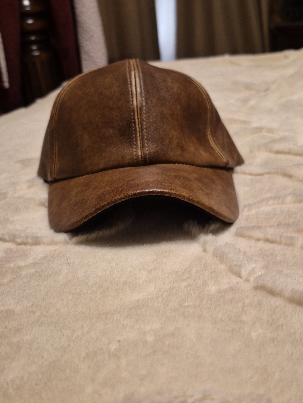 Vintage Brown Leather-Look Baseball Cap